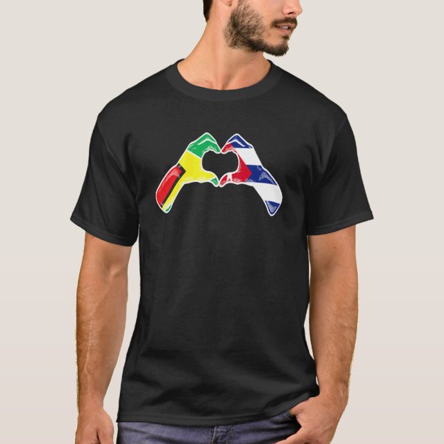 Cuba Guyana Flag Cuban Guyanese Heart T-Shirt (Front)