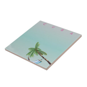 Cuba Hammock Vintage style vacation print. Tile