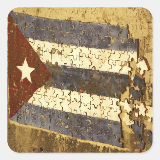 CUBA, Havana. Mosaic puzzle of the cuban flag in Square Sticker (Front)
