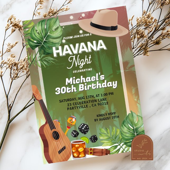Cuba Havana Night Man Birthday Invitation (Creator Uploaded)