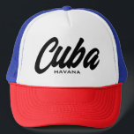 Cuba Havana script typography trucker hat<br><div class="desc">Cuba Havana script typography trucker hat. Custom baseball cap for casual wear,  sports,  travel,  golf and more. Stylish hand lettering design for men and women. Available in red and other cool colours too.</div>