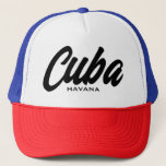 Cuba Havana script typography trucker hat<br><div class="desc">Cuba Havana script typography trucker hat. Custom baseball cap for casual wear,  sports,  travel,  golf and more. Stylish hand lettering design for men and women. Available in red and other cool colours too.</div>