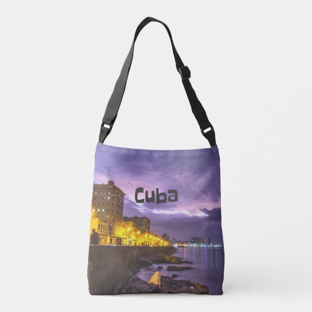 Cuba Havana Shoreline Citylights At Night Crossbody Bag (Back)