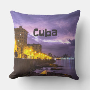 Cuba Havana Shoreline Citylights At Night Cushion