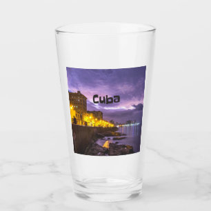 Cuba Havana Shoreline Citylights At Night Glass