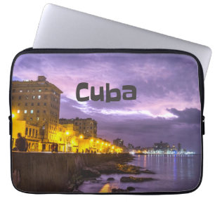 Cuba Havana Shoreline Citylights At Night Laptop Sleeve