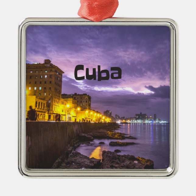 Cuba Havana Shoreline Citylights At Night Metal Tree Decoration (Front)