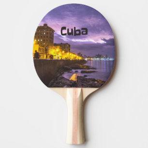 Cuba Havana Shoreline Citylights At Night Ping Pong Paddle
