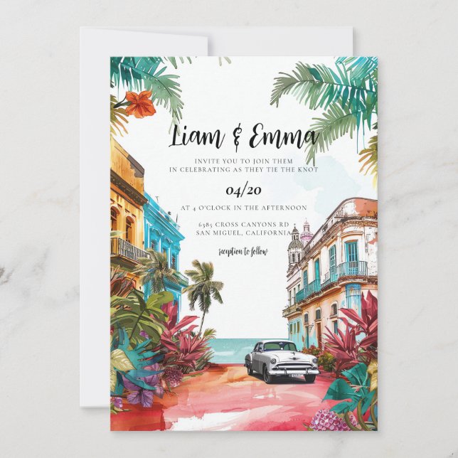 Cuba Havana Wedding Invitation destination wedding (Front)