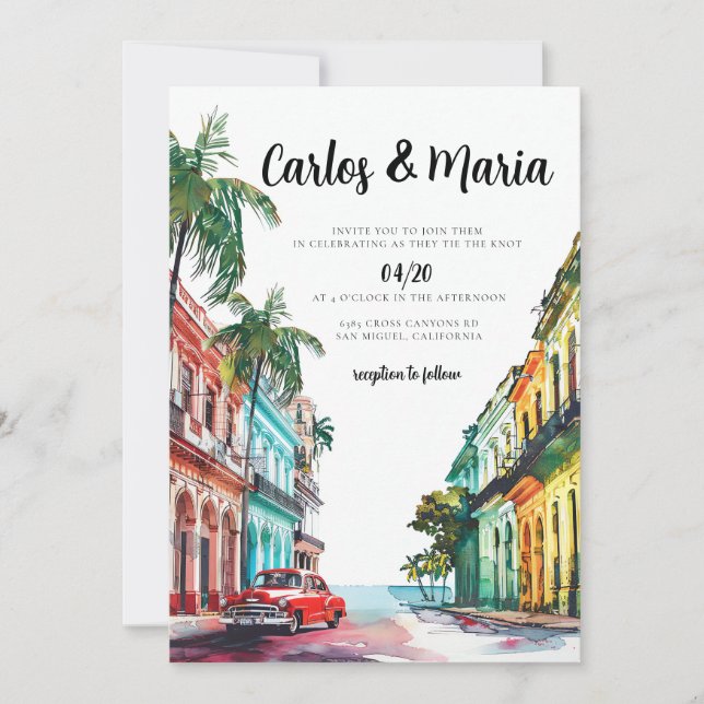 Cuba Havana Wedding Invitation destination wedding (Front)