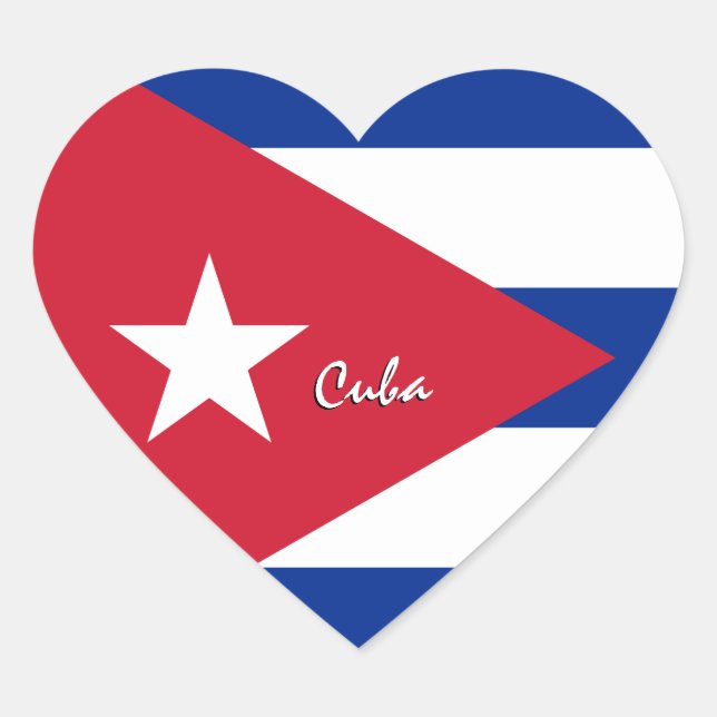 Cuba Heart Sticker, Patriotic Cuban Flag Sticker (Front)