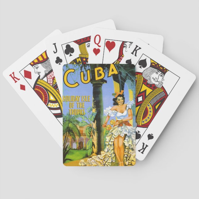 Cuba holiday isle of the tropics travel poster playing cards (Back)