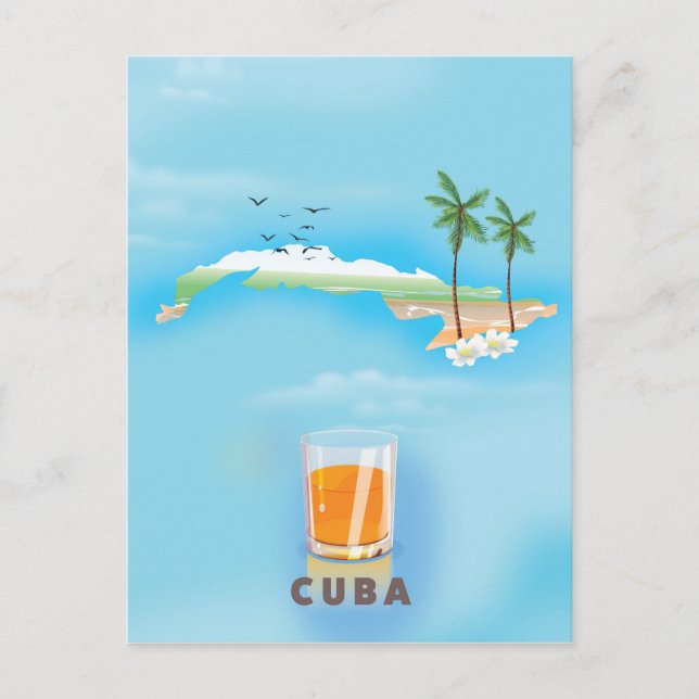 Cuba Illustrated map travel poster Postcard (Front)