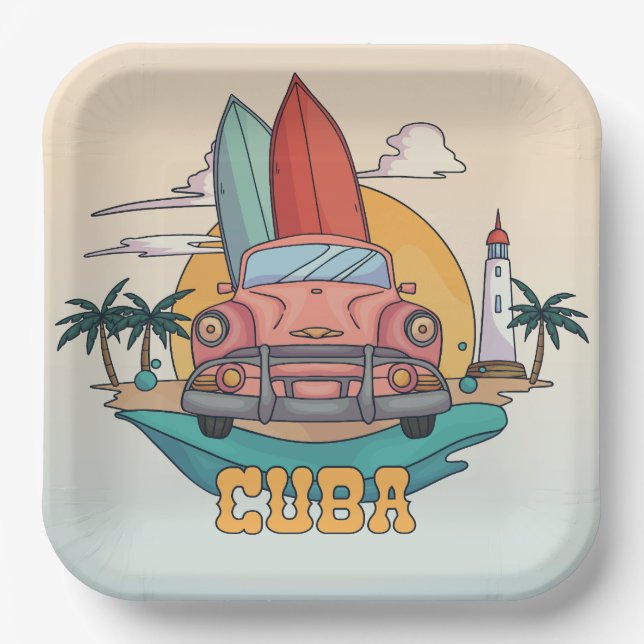 Cuba Illustration Paper Plate (Front)