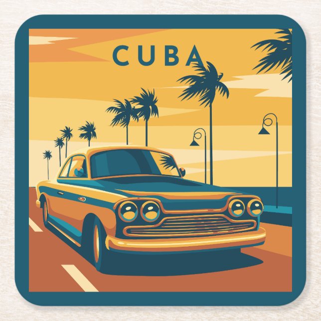 Cuba Illustration Square Paper Coaster (Front)