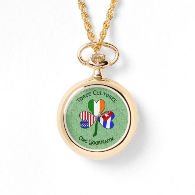 Cuba Ireland USA Shamrock Flag Personalised  Watch (Front)