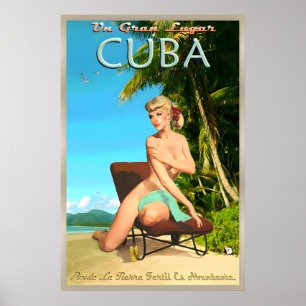 Cuba Island Beach Retro Travel Poster Pin U
