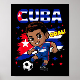 Cuba Kid Goal Cartoon Cuba Flag For Boys Kids  Poster