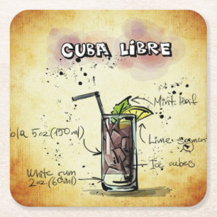 Cuba Libre Bartender Drink Recipe Square Paper Coaster