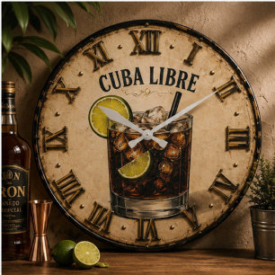 Cuba Libre Cocktail Vintage Rum & Cola Bar Decor Large Clock