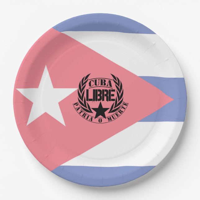 Cuba Libre Motto Laurels Paper Plate (Front)