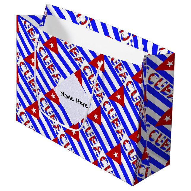 Cuba Light Cuban Flag Tiled Personalised Name  Large Gift Bag (Front Angled)