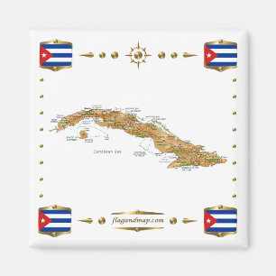 Cuba Map + Flags Magnet