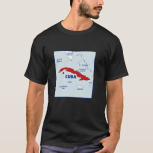 Cuba Map in flag colours. Surrounding countries & T-Shirt