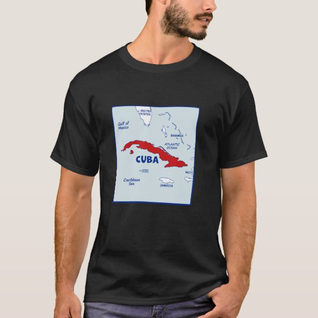 Cuba Map in flag colours. Surrounding countries &  T-Shirt (Front)