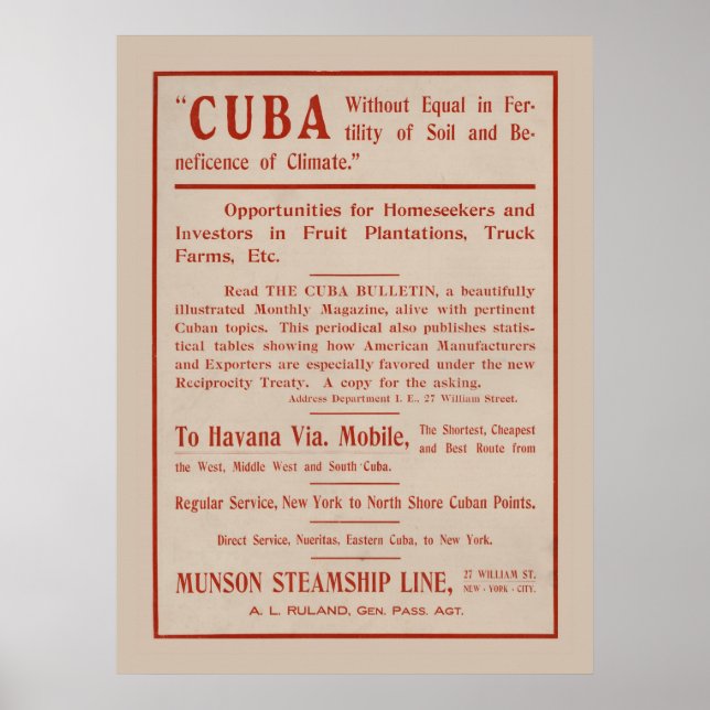 Cuba Opportunities Advertisement Poster (Front)