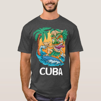 Cuba Palm Tree Surfing Beach Vacation Tiki Man Pre T-Shirt