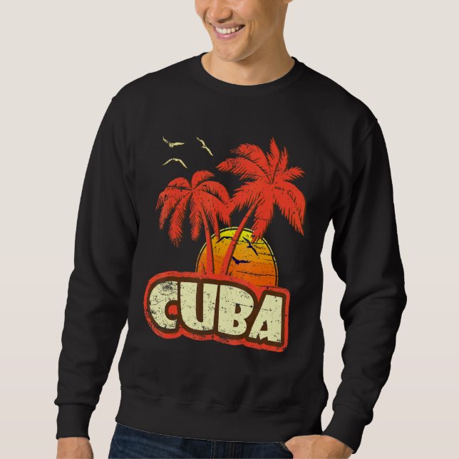 Cuba Summer Palm Trees 80s Beach Sunset Sweatshirt (Front)