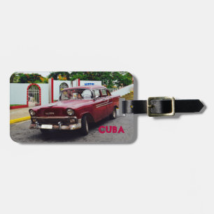 Cuba Vintage Car Maroon Luggage Tag