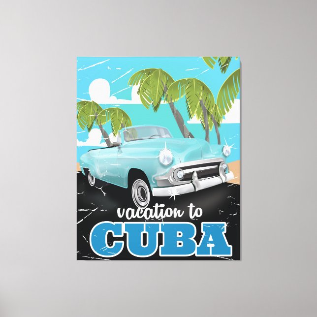 Cuba vintage car travel poster canvas print (Front)