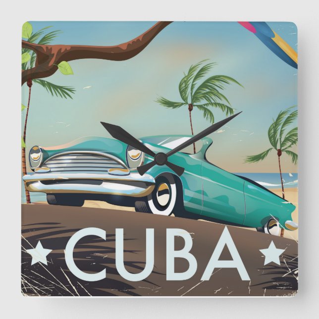 Cuba vintage retro Travel print Square Wall Clock (Front)
