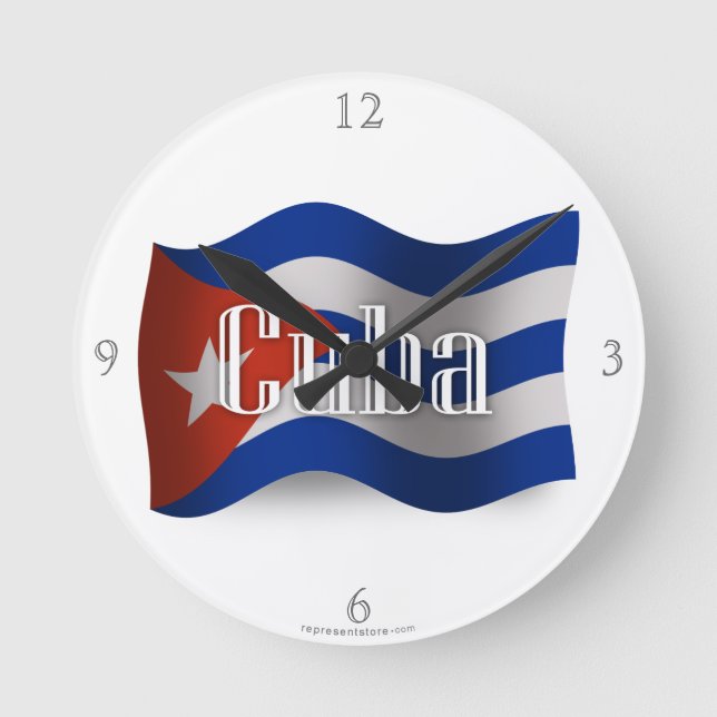 Cuba Waving Flag Round Clock (Front)