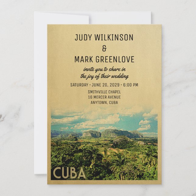 Cuba Wedding Invitation Vintage Mid-Century (Front)