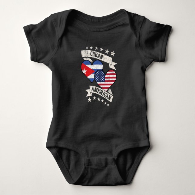 Cuban American Heart Flags Cuba America Baby Bodysuit (Front)