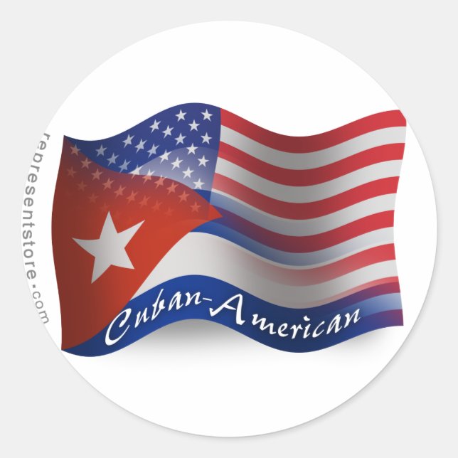 Cuban-American Waving Flag Classic Round Sticker (Front)