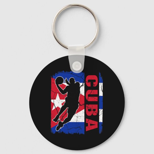 Cuban Basketball Player Cuba Flag Basketball Fans  Key Ring (Front)