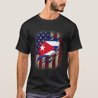 Cuban Blood Inside American Cuba Flag Gift T Shirt