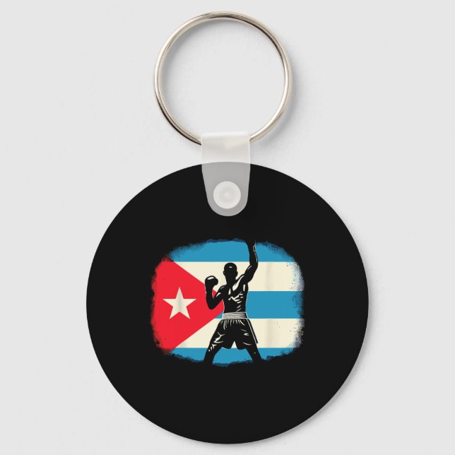 Cuban Boxing Power With Flag Pride  Key Ring (Front)