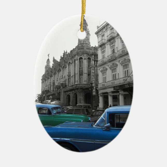 Cuban Cars 1 Ceramic Tree Decoration (Front)