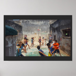 Cuban children with water balloons poster