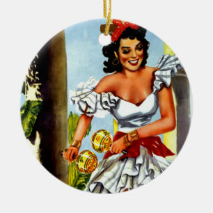 Cuban Dancer Vintage Travel Ceramic Tree Decoration