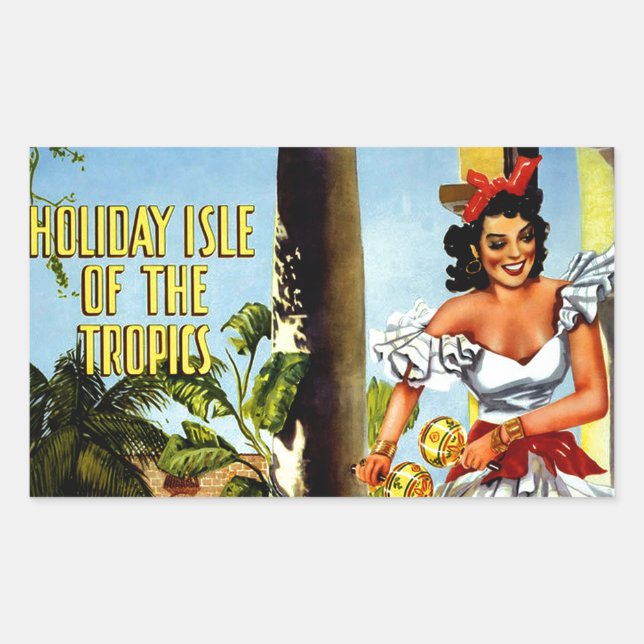 Cuban Dancer Vintage Travel Rectangular Sticker (Front)