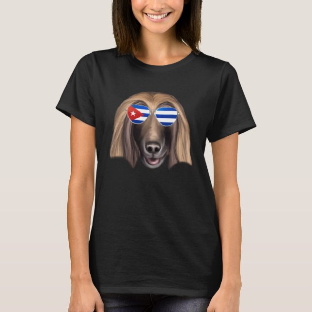 Cuban Flag Afghan Hound Dog Cuba Pocket T-Shirt (Front)