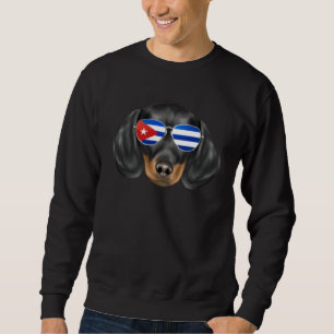 Cuban Flag Black Dachshund Dog Cuba Pocket Sweatshirt