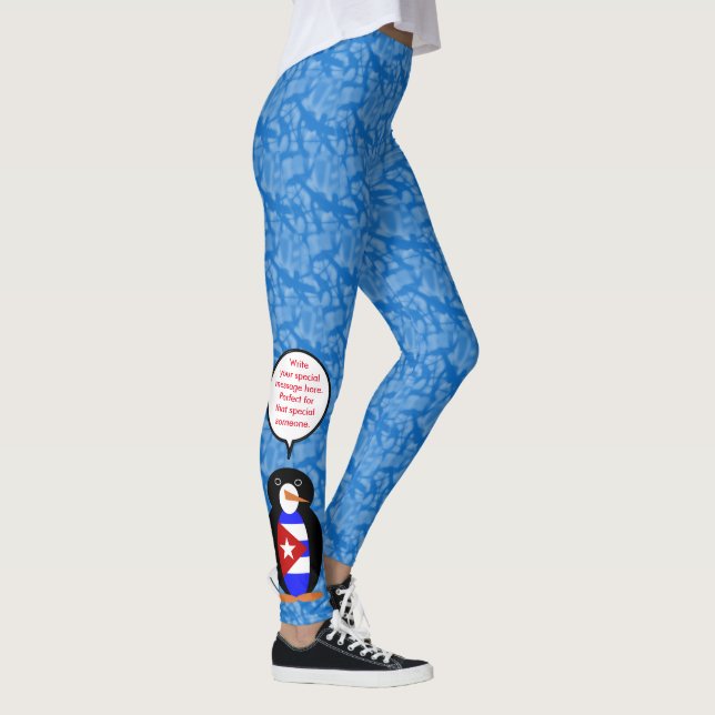 Cuban Flag Holiday Ms. Penguin Talking Leggings (Right)