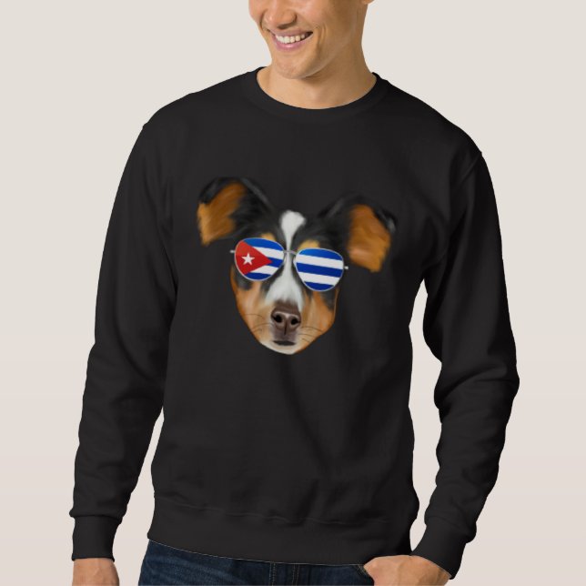 Cuban Flag Shetland Sheepdog Dog Cuba Pocket Sweatshirt (Front)